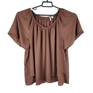 Women's Est. 1946 Brown Sheer Blouse Top Flutter Sleeve V Neck Size 18/20W